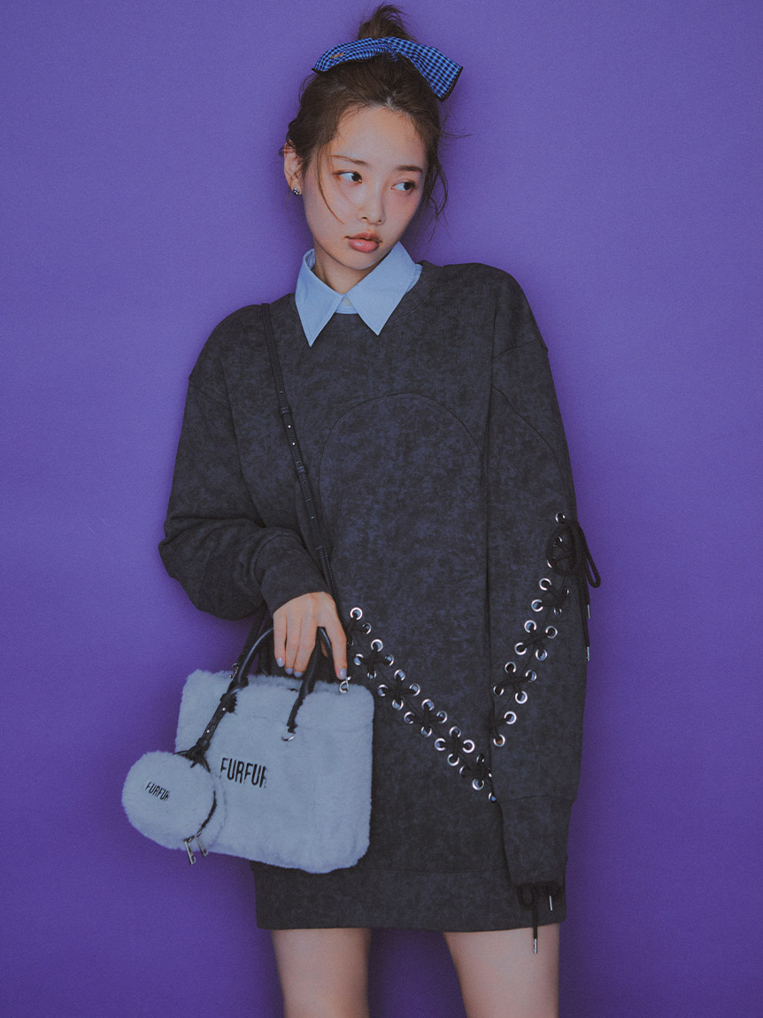 furfur ワンピース グレー ルミネ限定 WEB・一部店舗限定カラー】セパレートラメチュールドレス