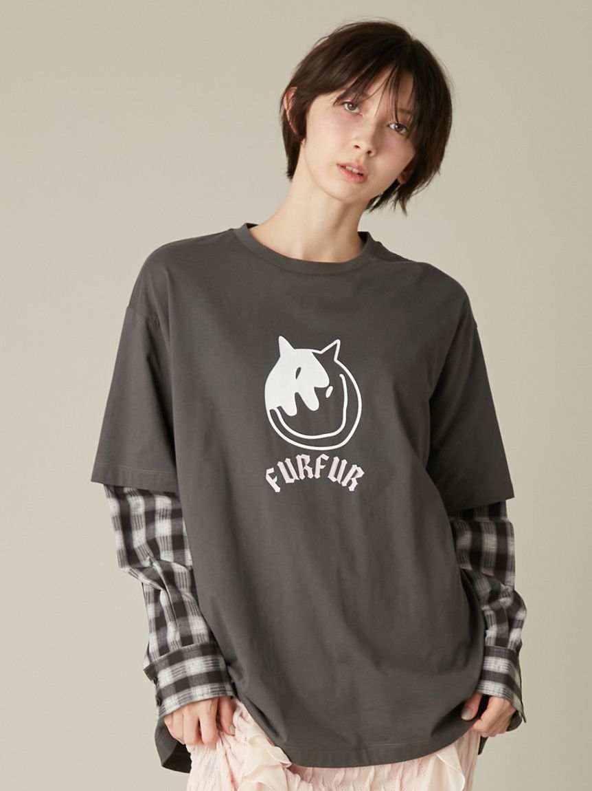 フェイクレイヤードキャットTシャツ(Tシャツ／カットソー)｜トップス