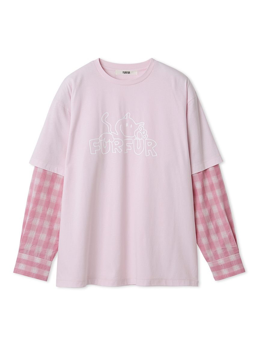 フェイクレイヤードキャットTシャツ(Tシャツ／カットソー)｜トップス