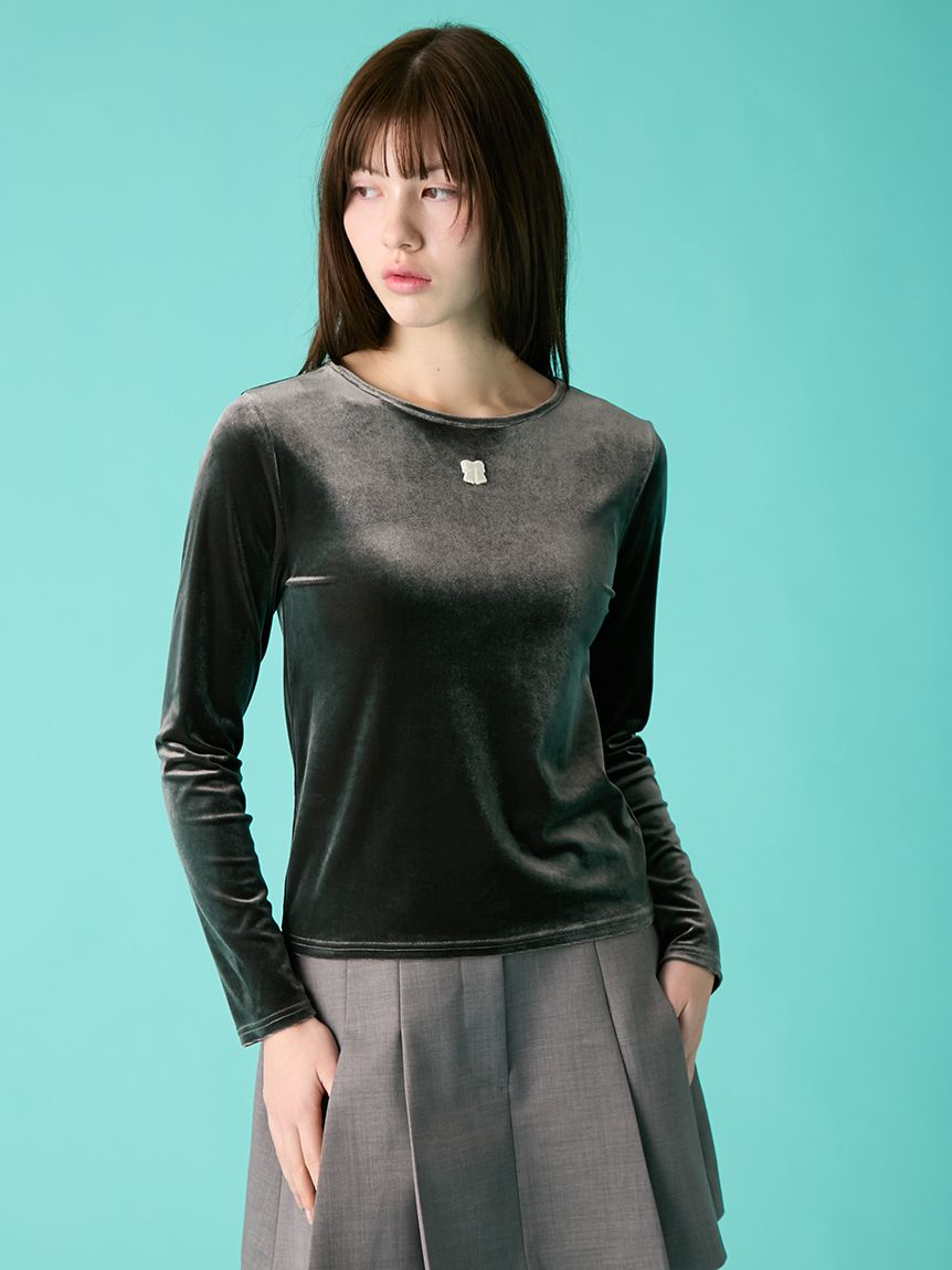 リボン刺繍ベロアプルオーバー(Tシャツ／カットソー)｜トップス