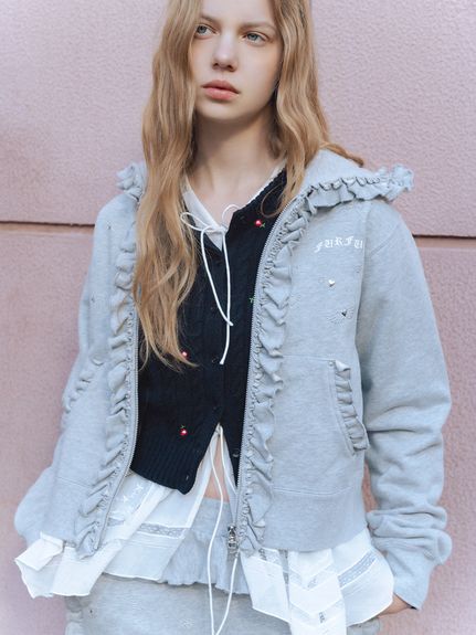 フリルジップアップフーディー(スウェット)｜トップス｜FURFUR（ファー