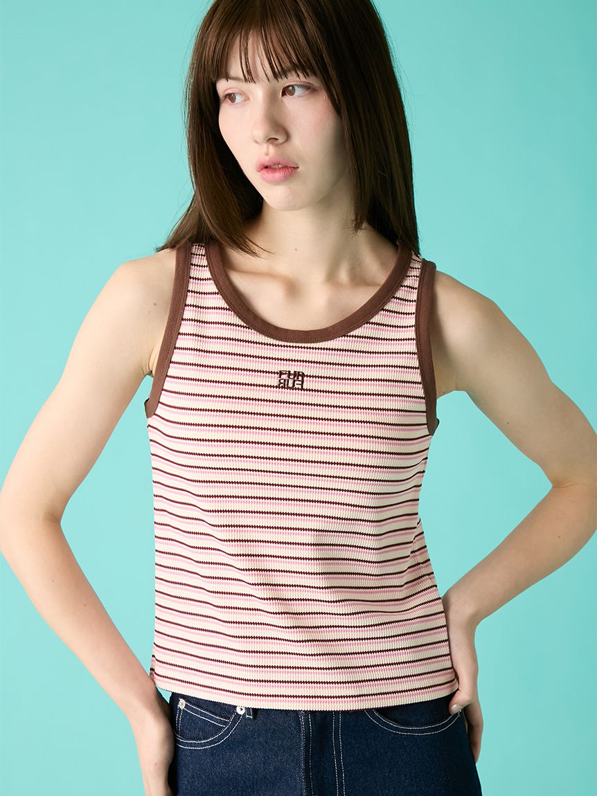 connseボーダータンクトップ ロゴ刺繍ボーダータンクトップ(Tシャツ／カットソー)｜トップス