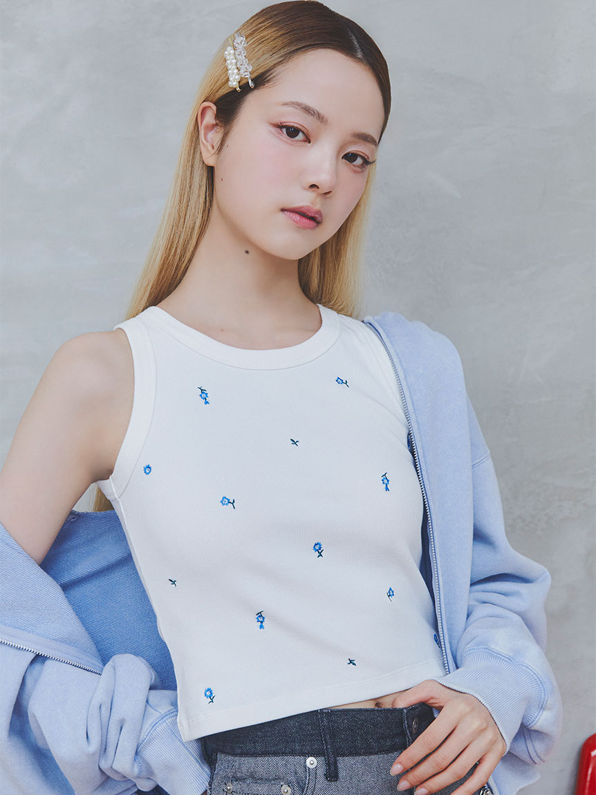 フラワー刺繍タンクトップ(Tシャツ／カットソー)｜トップス｜FURFUR
