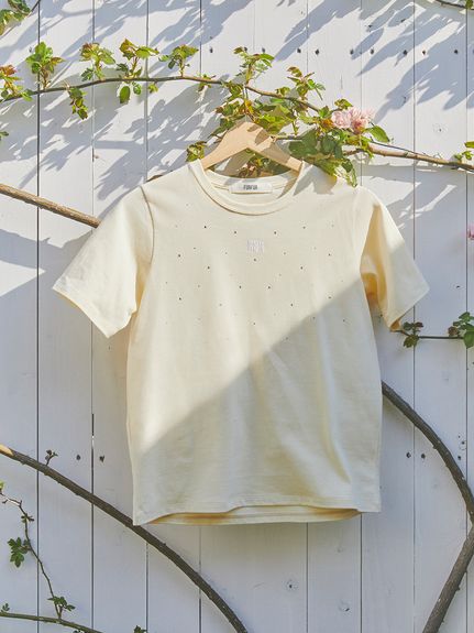 ラインストーンロゴ刺繍Tシャツ(Tシャツ／カットソー)｜トップス