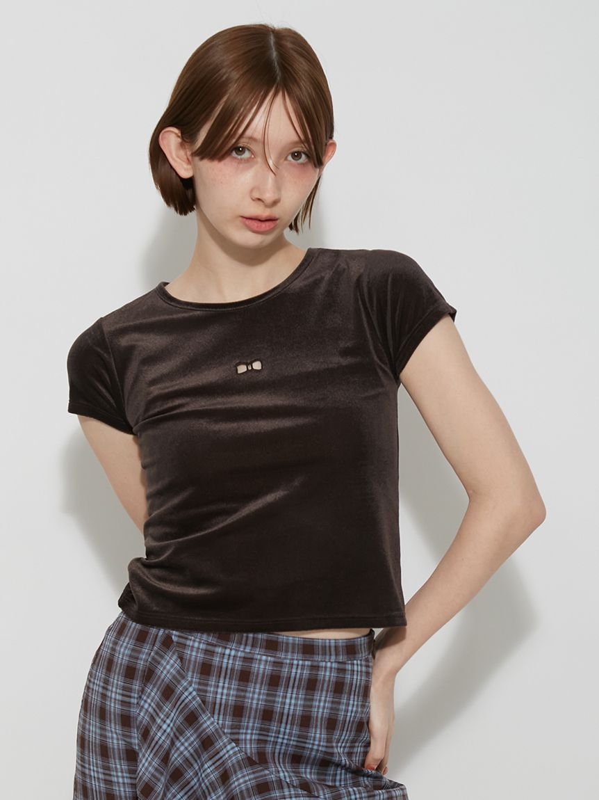 ベロアカットワークリボン刺繍Tシャツ(Tシャツ・カットソー)｜TOPS
