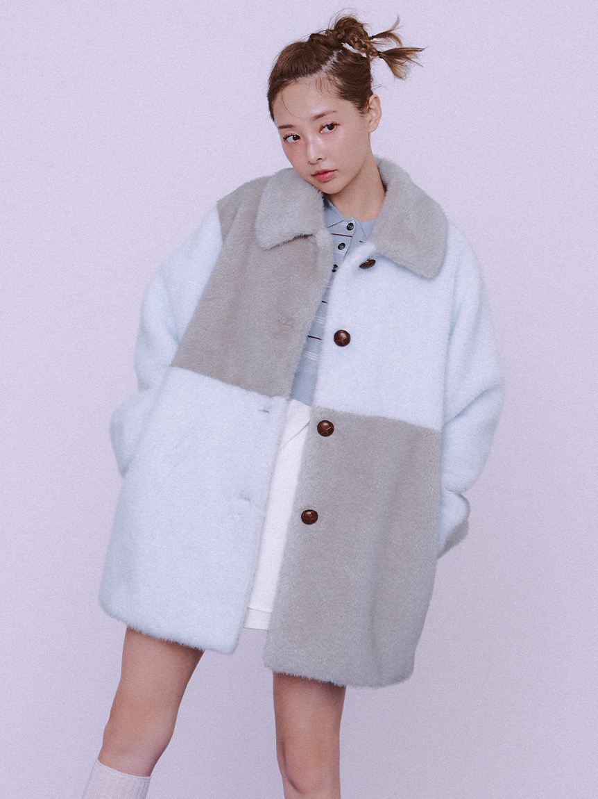 30日まで最終値下げ新品タグ付き✴︎FURFUR✴︎パッチワークファーコート 限定】ファー付きダッフルコート（ダッフルコート）｜FURFUR