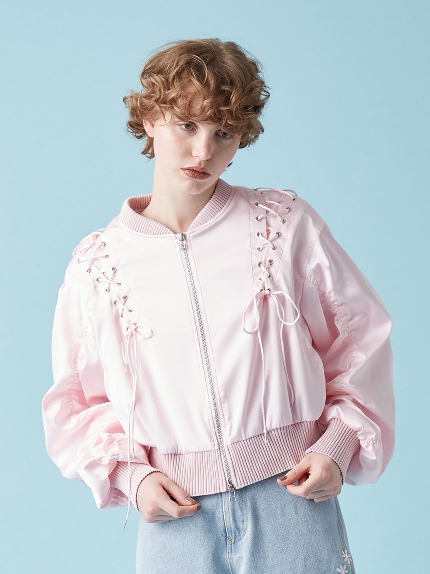 ジャケット・アウター OPEN SESAME CLUB tulle fur blouson Rose Sequin Rain Jacket