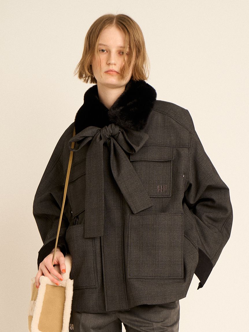 わ*み様 【新品】FUR FUR パデットボウタイワークブルゾン CHECK フ オフィシャルサイト限定カラー】パデットボウタイワークブルゾン