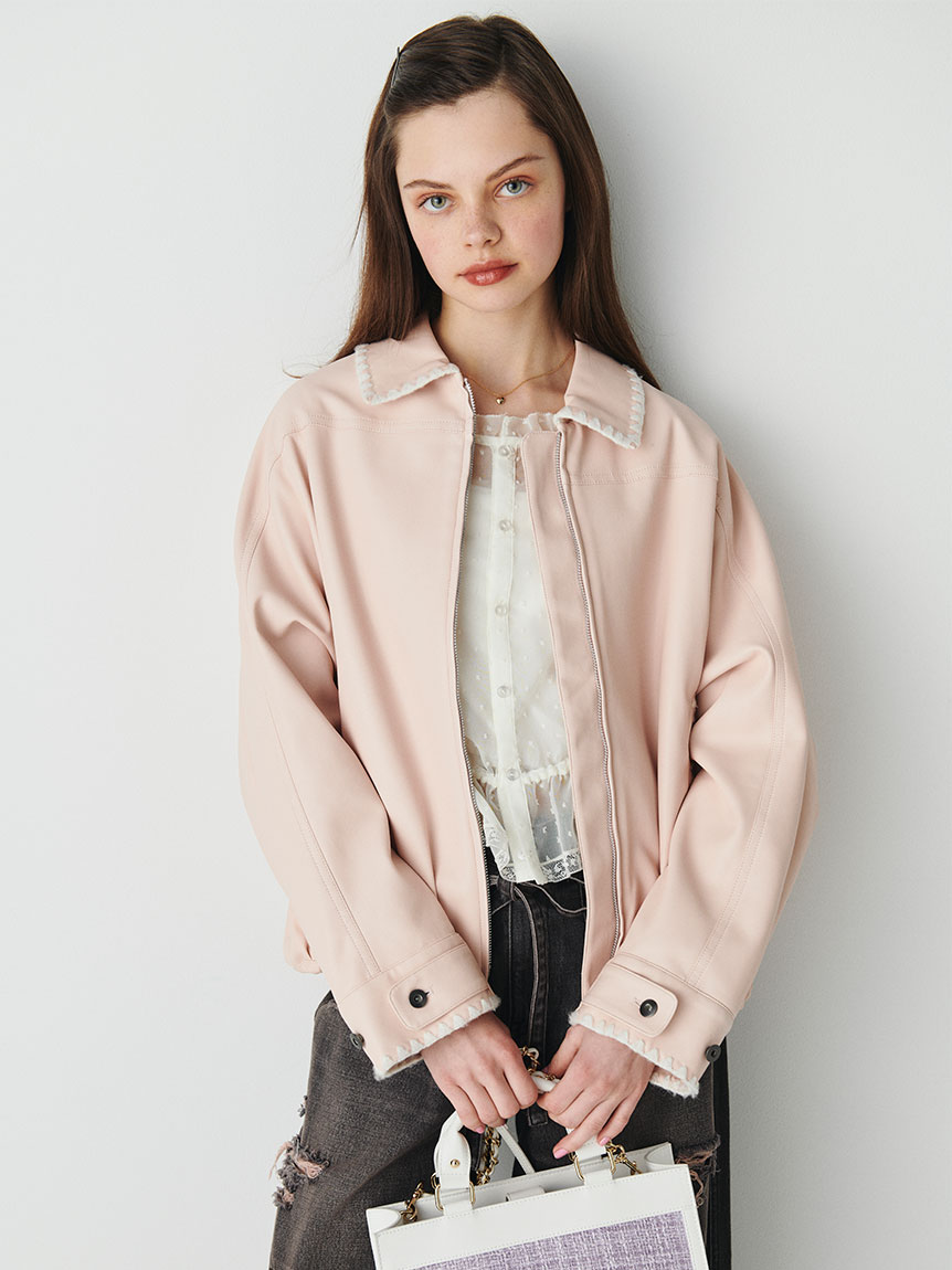 トリミング刺繍レザーライクブルゾン(ジャケット)｜アウター｜FURFUR