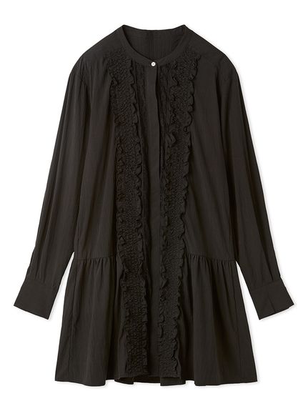 【RICK OWENS】シースルー フリル コットン ミニワンピース RICK OWENS】シースルー フリル コットン ミニワンピース