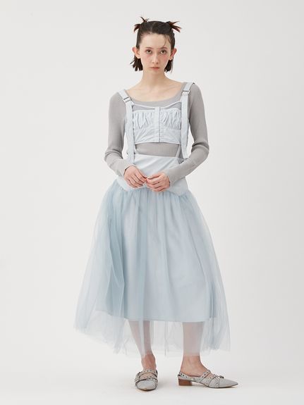 ニットセットチュールタフタワンピース(ロングワンピース