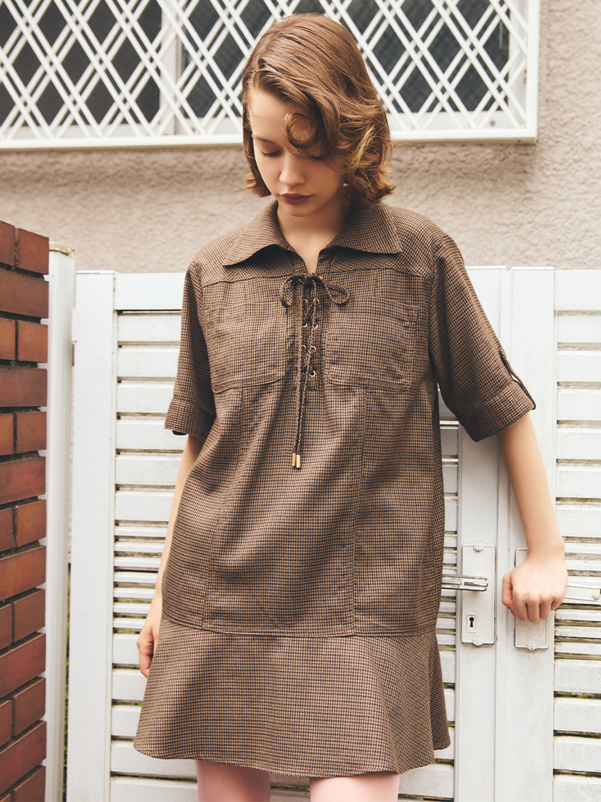 FURFUR ワンピース 25秋冬 レースアップミニワンピース 半袖 FURFUR SALE10%OFF ファーファー ワンピース 25秋冬 レース