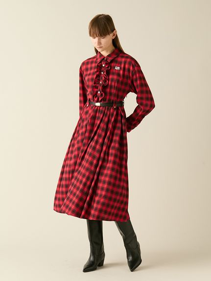 限定サイズ】ベルト付きフリルシャツワンピース(ロングワンピース