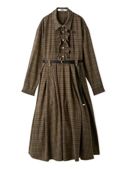 限定サイズ】ベルト付きフリルシャツワンピース(ロングワンピース