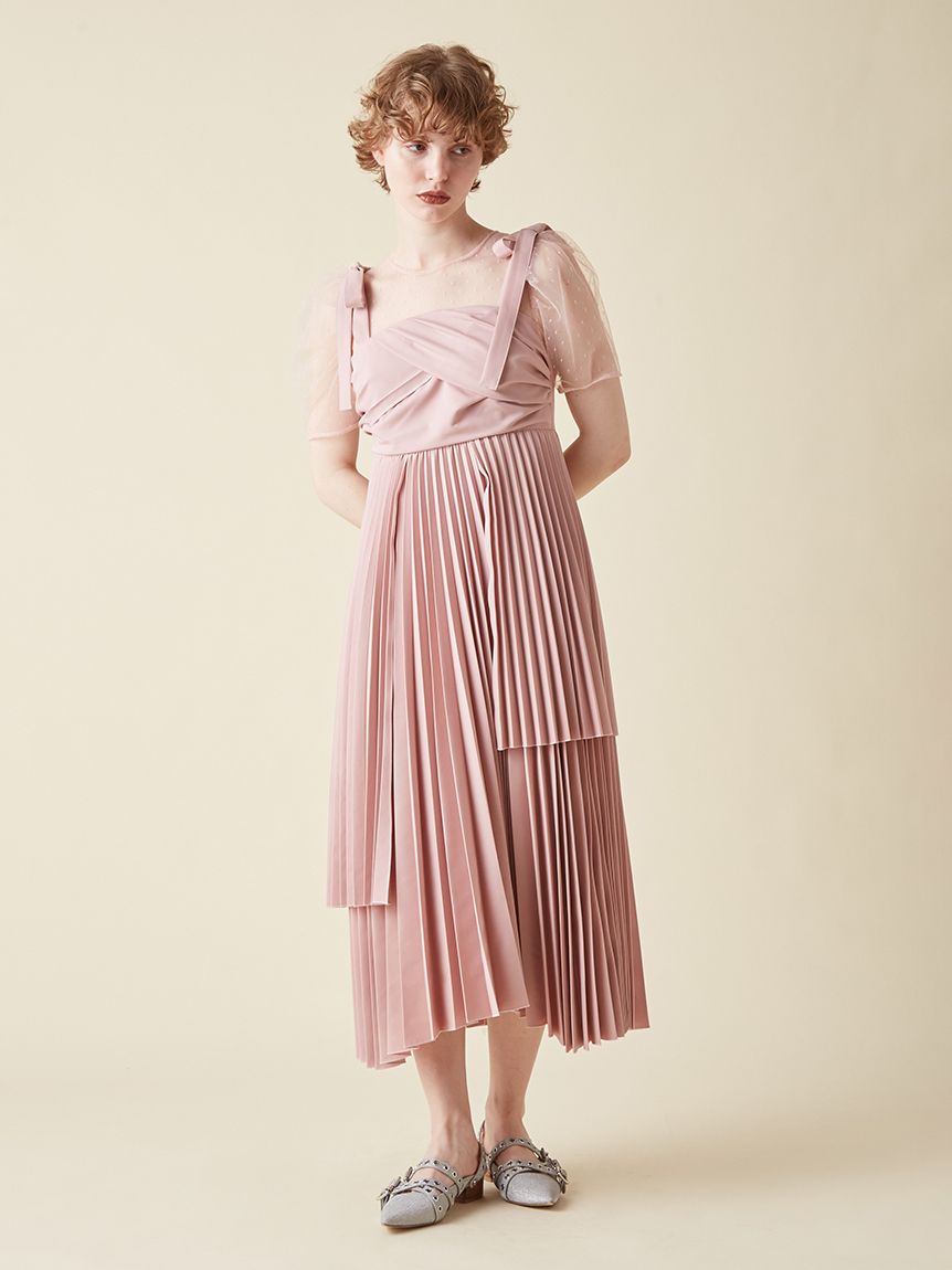 プリーツデザインドッキングドレス(ロングワンピース)｜ワンピース