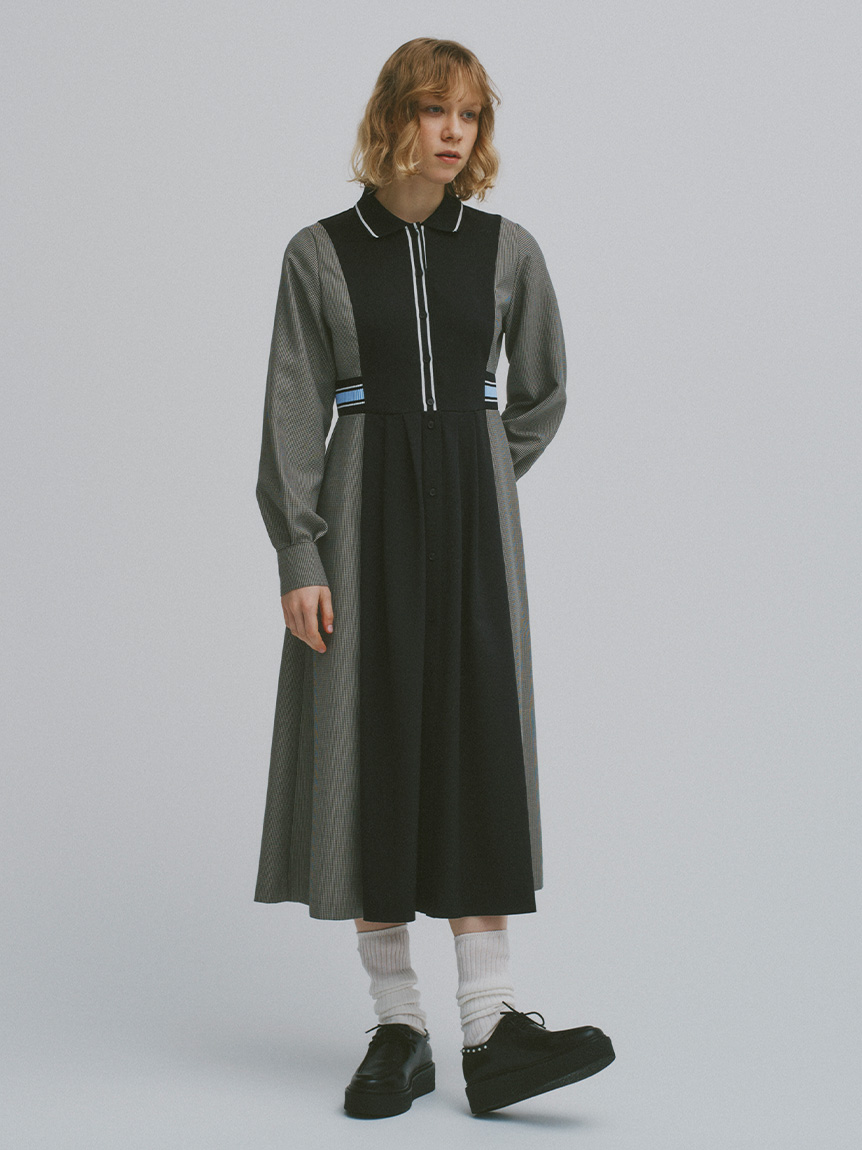 美品！FURFUR ファーファー　リブコンビワンピース ベージュ　シャツワンピ 美品！FURFUR ファーファーリブコンビワンピース ベージュシャツ