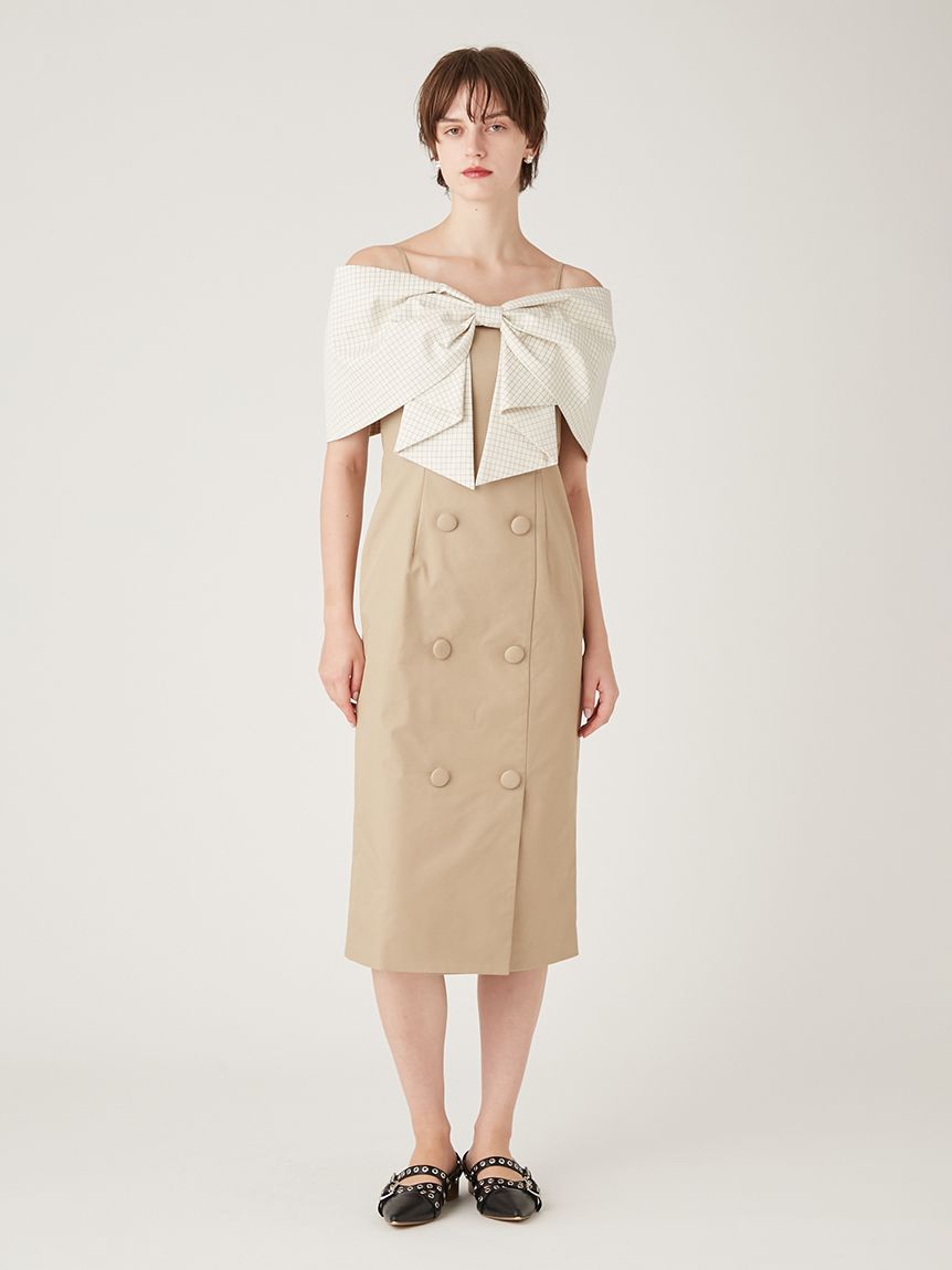 ビッグリボンオフショルワンピース(ロングワンピース)｜ワンピース