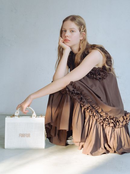 美品！FURFUR ファーファー　リブコンビワンピース ベージュ　シャツワンピ 美品！FURFUR ファーファー リブコンビワンピース ベージュ シャツ