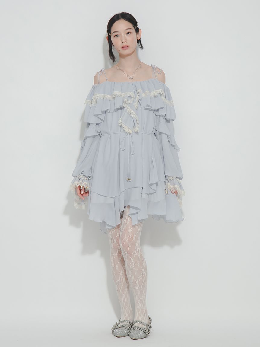 レースドッキングラッフルフリルチュニック(ミニワンピース)｜DRESS