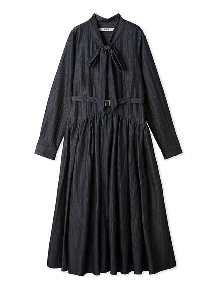 限定サイズ】ベルト付きボウタイワンピース(ロングワンピース
