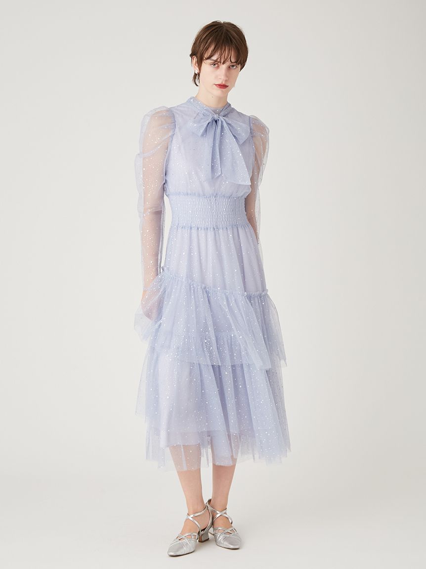 ロングスリーブラメチュールドレス(ロングワンピース)｜ワンピース