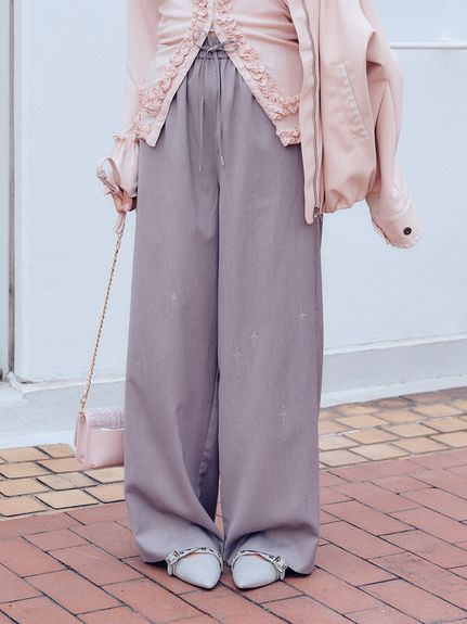 ビジュー付きイージーパンツ