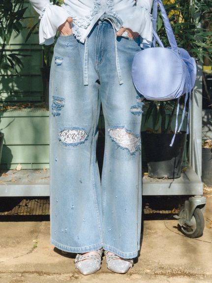 N♡さま専用　新品　furfur リボンステッチデニム　0 インディゴブルー リボンステッチデニムパンツ(0 GRY)｜ FURFUR｜渋谷PARCO | ONLINE