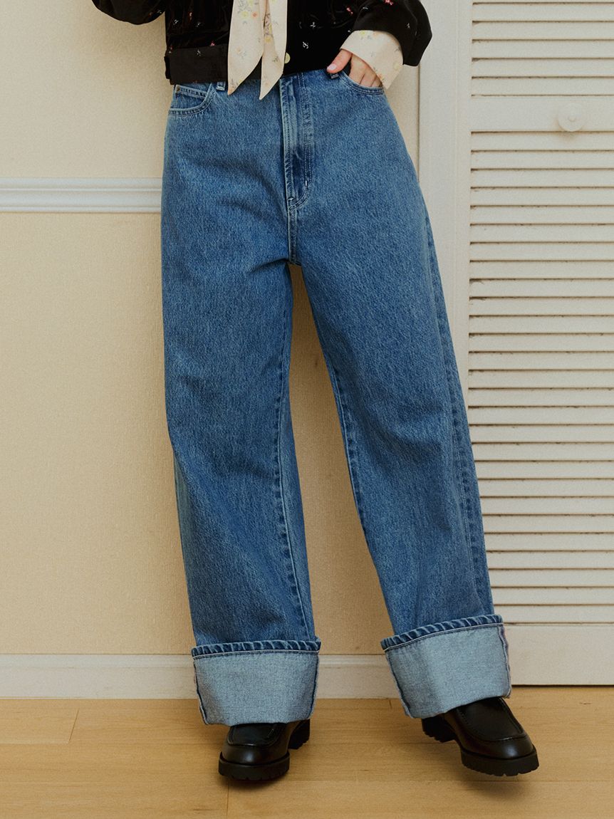 リボンステッチロールアップデニムパンツ(デニムパンツ)｜パンツ