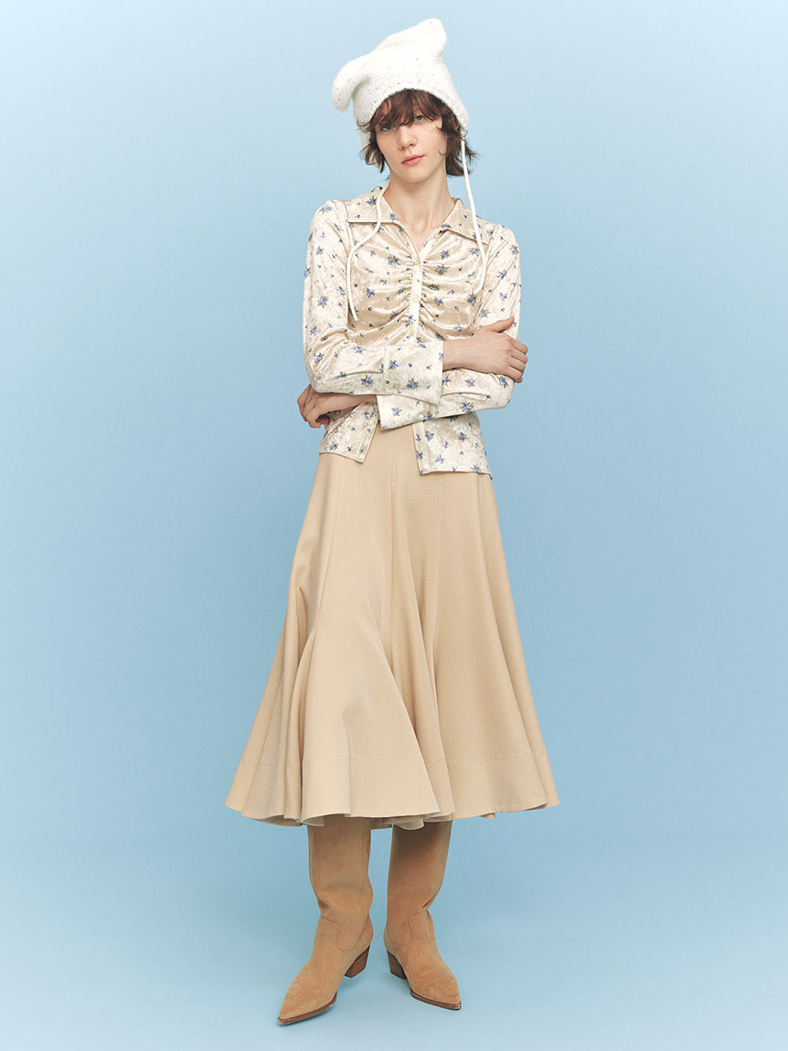 アイボリーフレアスカートと帽子セット スイッチングフレアスカート(ロングスカート)｜ボトムス｜FURFUR
