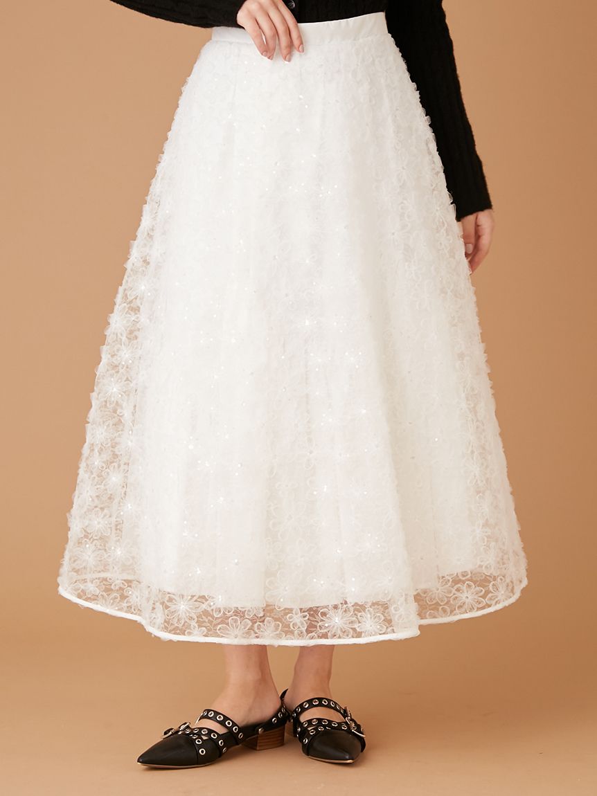 立体フラワーレーススカート(ロングスカート)｜スカート｜FURFUR