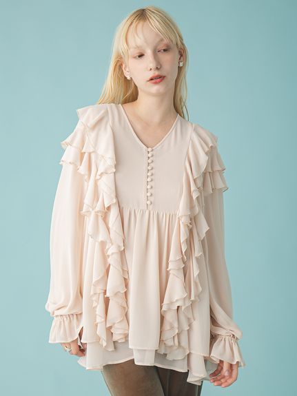 FURFUR（ファーファー）ローズ刺繍ハーフスリーブジャケット　サックス FURFUR（ファーファー）ローズ刺繍ハーフスリーブジャケット サックス