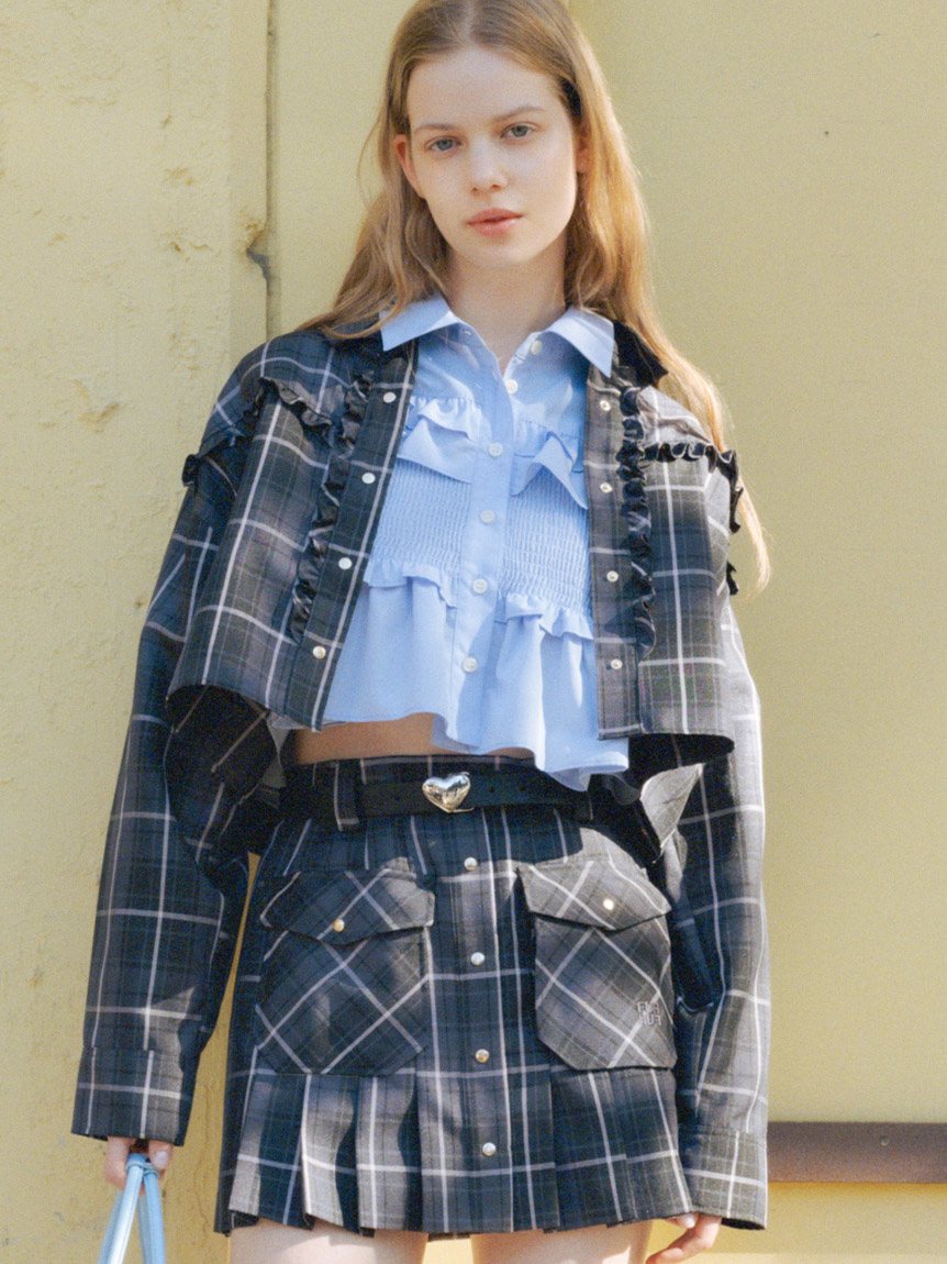 チェック柄クロップドフリルシャツ(シャツ／ブラウス)｜トップス