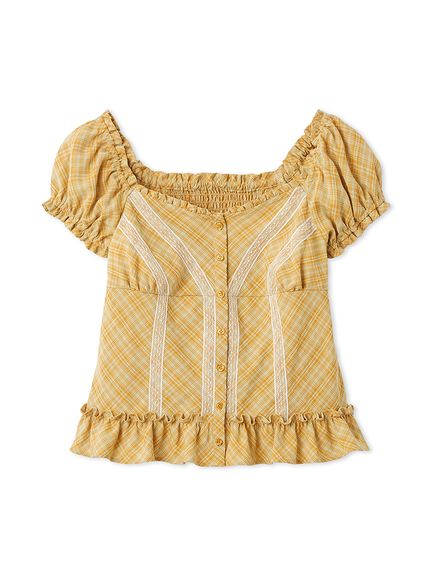 エンフォルド 美品 コットン SCOTチェック ベルテッドフリルブラウス トップス レディース イエロー×ブラック 38 300FS130-2390 38 高評価！大人の華やぎチェックフリルブラウス（2002592792