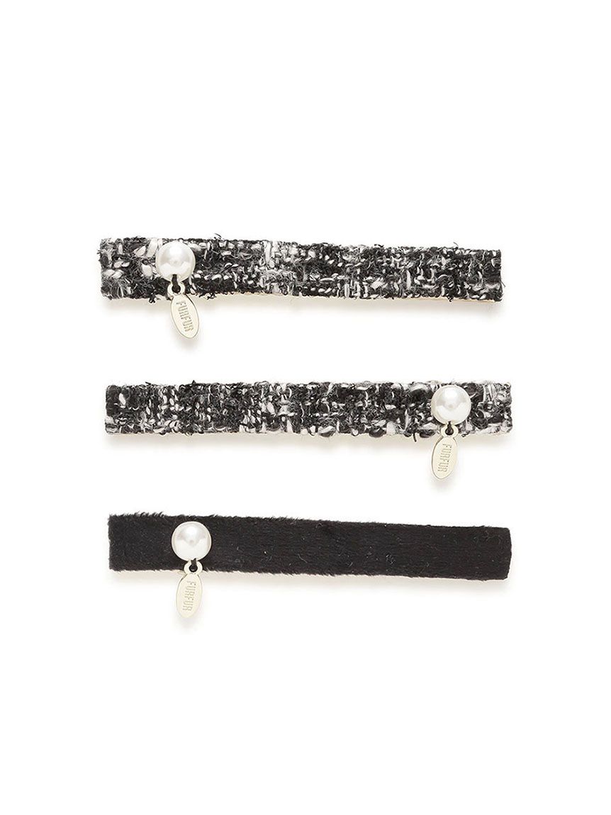 ツイード×ベロアヘアクリップセット(ヘアアクセサリー)｜ファッション