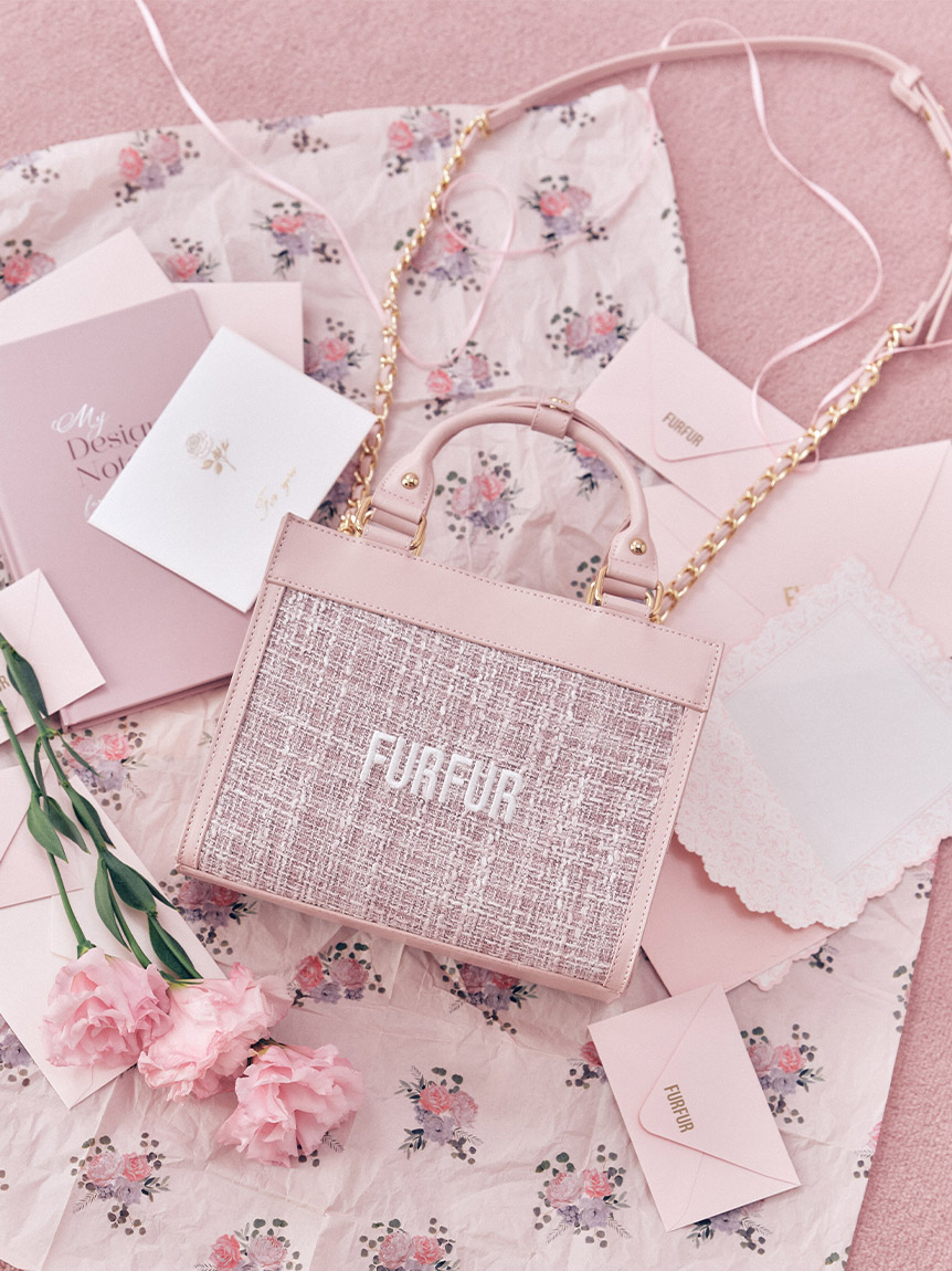 ♡お値下げ本日まで♡FURFUR ピンク ツイードロゴトートバッグ オフィシャルサイト限定カラー】ツイードロゴトートバッグ(トート