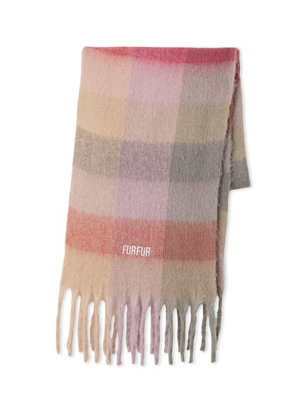 ロゴ刺繍ブロックチェックフリンジストール(マフラー/ストール