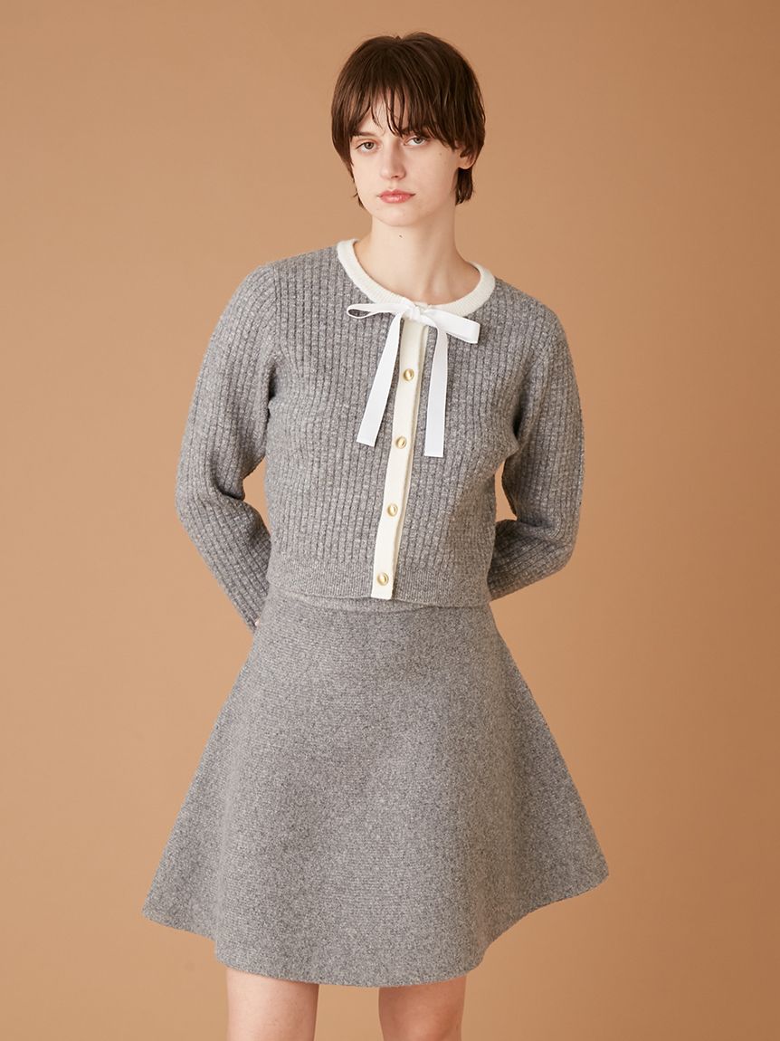 WEB・一部店舗限定カラー】ボウタイトリムニットセットアップ