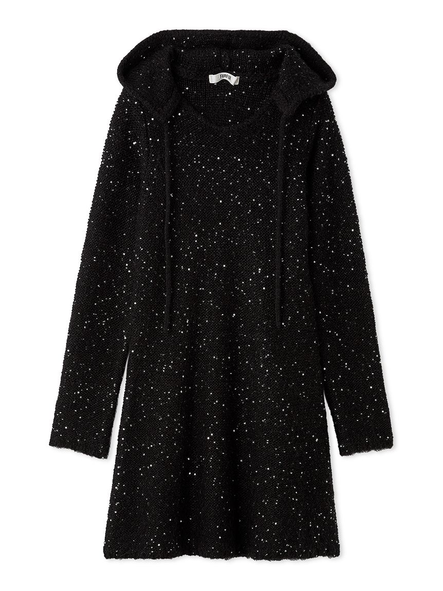 スパンコールニットフードワンピース(ニットワンピース)｜ワンピース