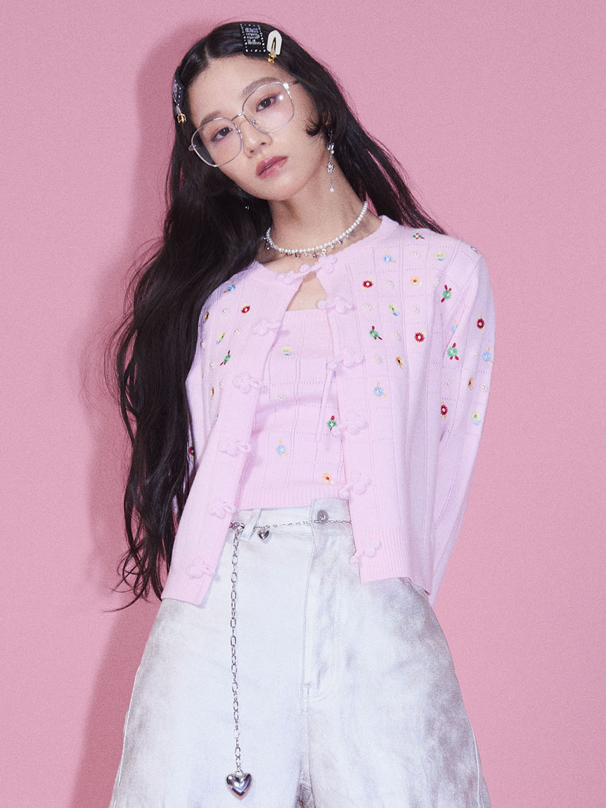 WEB・一部店舗限定カラー】フラワーパールニットカーディガン  