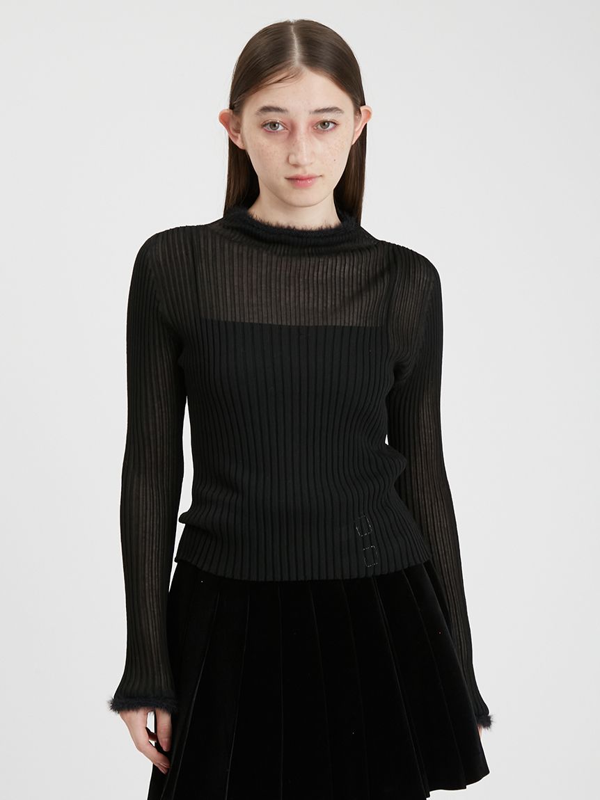 WEB・一部店舗限定カラー】フェザートリムリブニットトップス