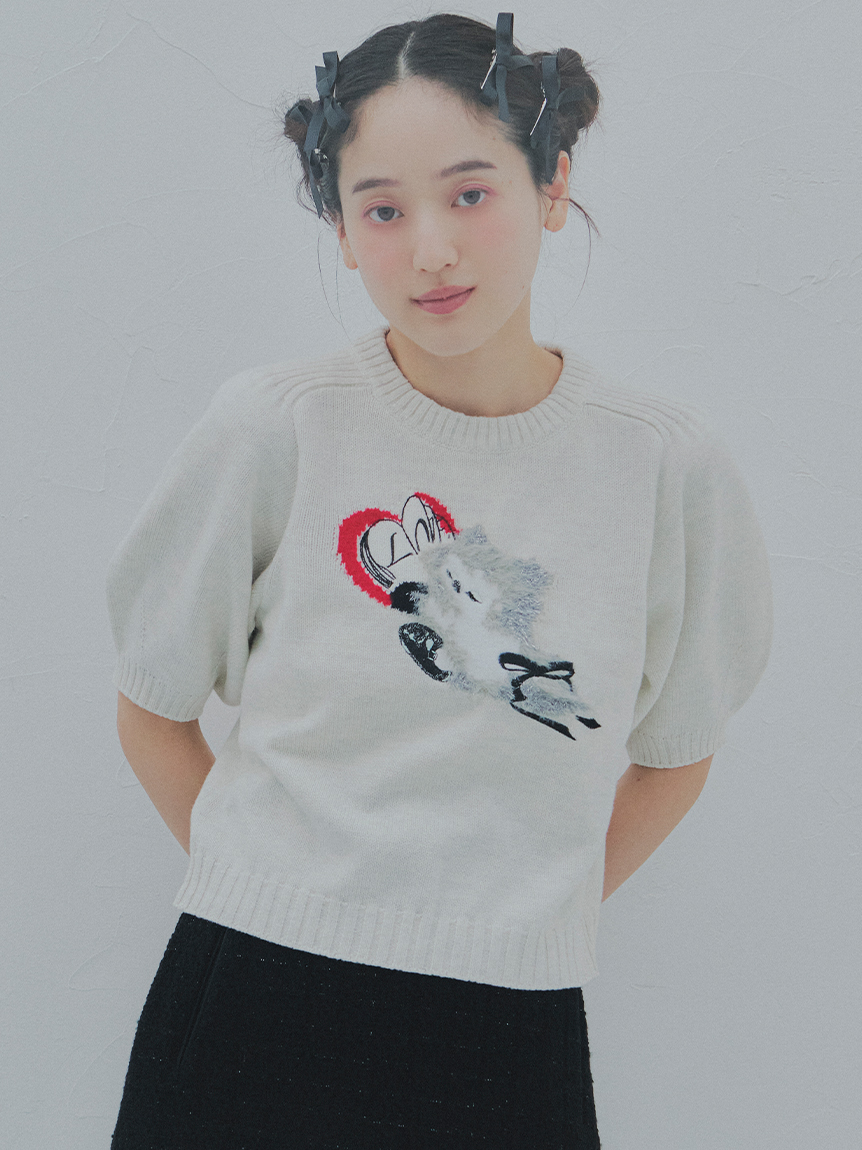 Lizii Lin】キャットジャガードニットトップス(ニット
