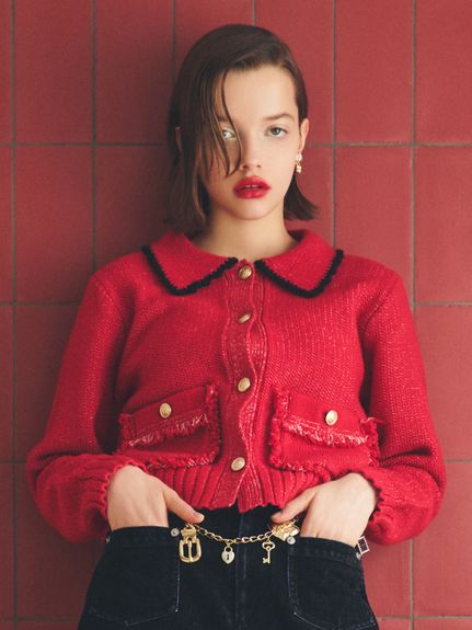 限定カラー】ツイーディニットジャケット(ニット)｜トップス