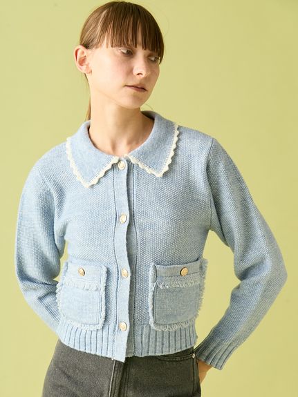 イタリヤ 伊太利屋 フォックスファーフードニットジャケット 13号 日本製 SNIDEL（スナイデル）の「フォックスファーニットジャケット（ノー