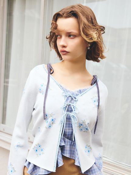 フラワーリボンジャガードカーディガン(ニット)｜トップス｜FURFUR