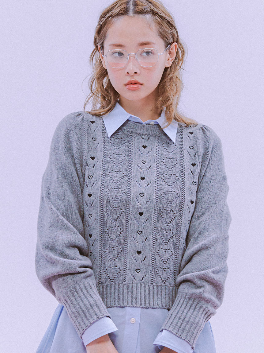 s♡ ページ オフィシャルサイト限定】ハート刺繍アイレットニットトップス