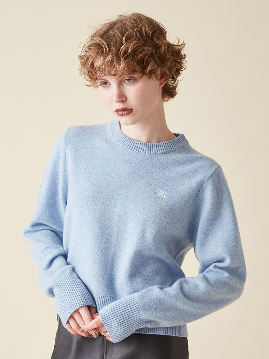グレー ロゴ刺繍 クルーネックセーター FURFUR（ファーファー）の「ロゴ刺繍クルーネックセーター
