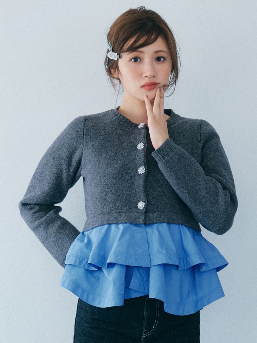 葵2508W4 WEB限定カラー】ペプラムレイヤードカーディガン(ニット