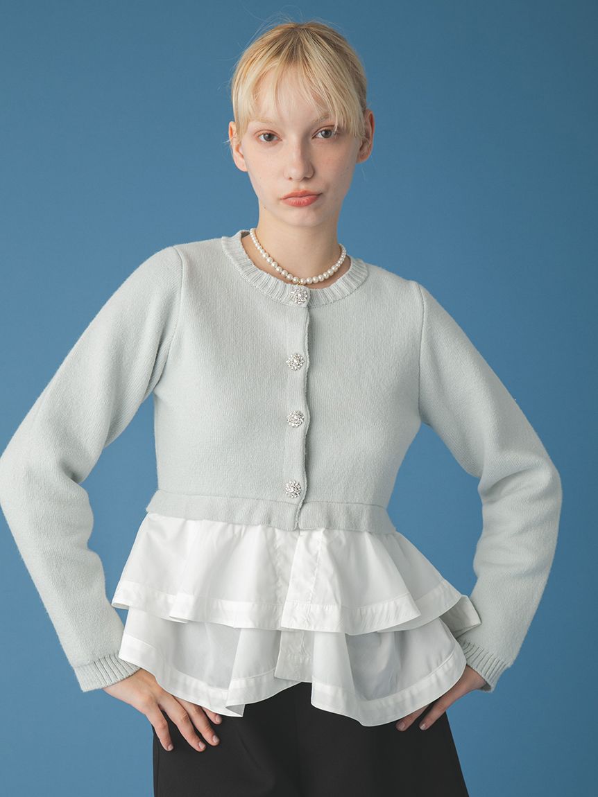 FURFUR（ファーファー）ペプラムレイヤードカーディガン　ライトブルー WEB限定カラー】ペプラムレイヤードカーディガン(ニット)｜トップス