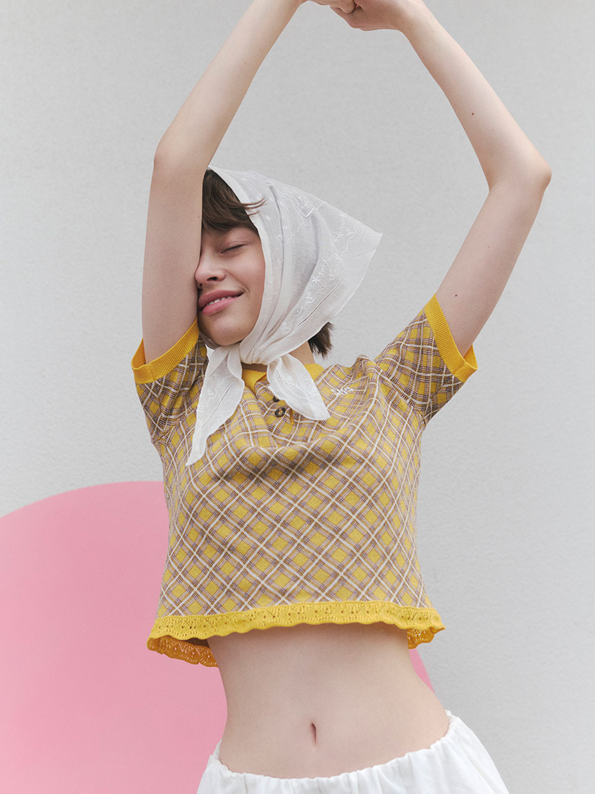 FURFUR チェックニットセーター FURFUR（ファーファー）の「チェックパフスリセーター（ニット