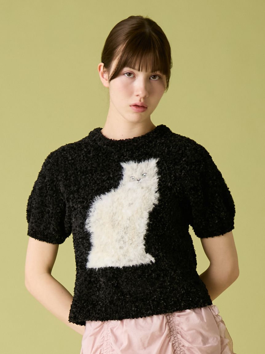 キャットモチーフジャガードニットトップス(ニット)｜トップス｜FURFUR